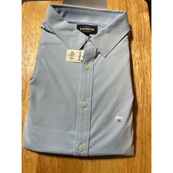 Express Shirts Express Mens Performance Dress Shirt Blue Slim Fit